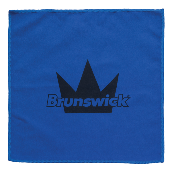 The Micro Suede Towel in blue with a black brunswick logo centered prominently.