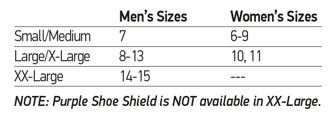 Shoe Shield sizing chart