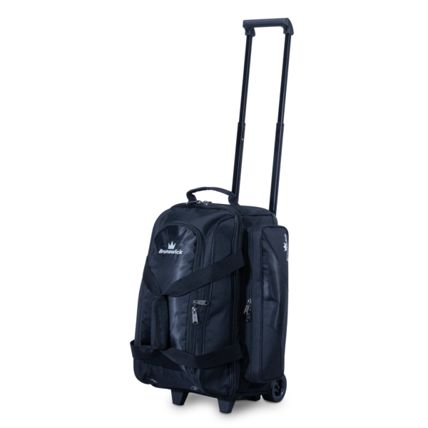 Zone Double Roller Black upright with handle extended three quarter view facing left.