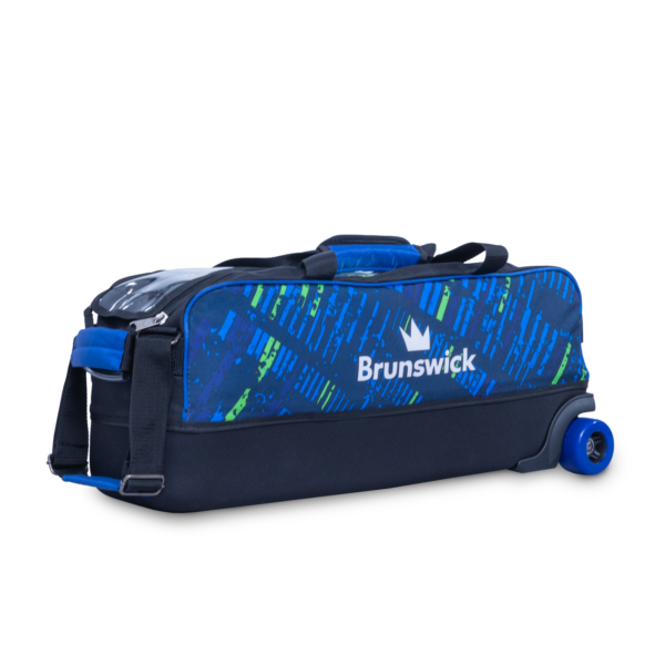 Punisher Triple Tote Blue Green three quarter front view facing right.
