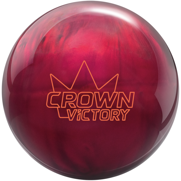 A radiant red colored bowling ball with the Crown Victory logo in orange centered prominently.