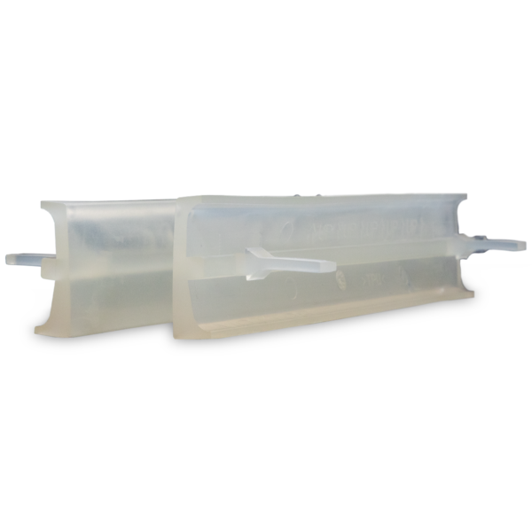 Side view of stacked TPU scissor dampers showing the full length profile and tab placement.