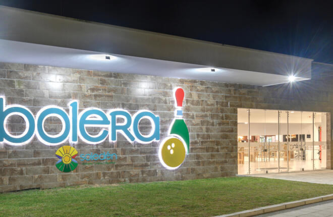 Bolera name and logo backlit exterior signage