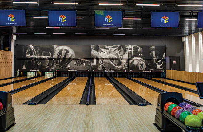 Lanes, ball returns, Sync tablet and Bohemian Bowlers masking unit