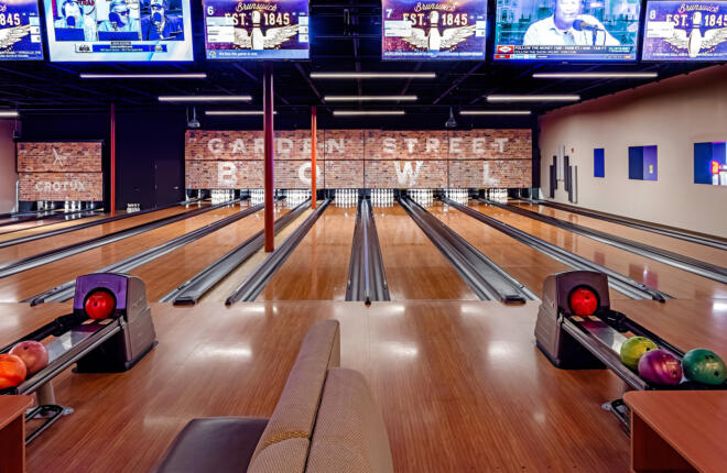 Looking down lane from bowlers area