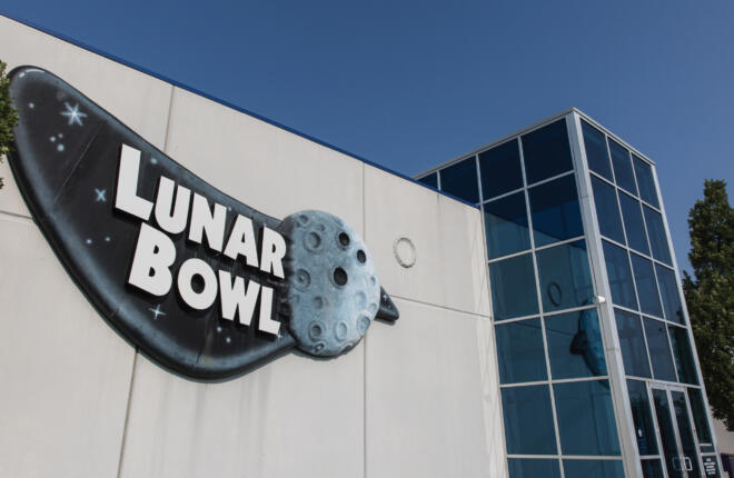 Lunar Bowl logo on building
