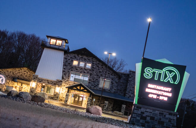 Stix bowling center and exterior signage