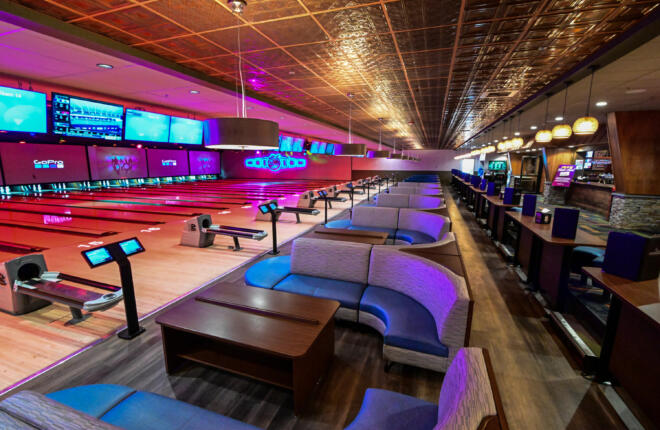 Sync tablet with on-lane dining seating