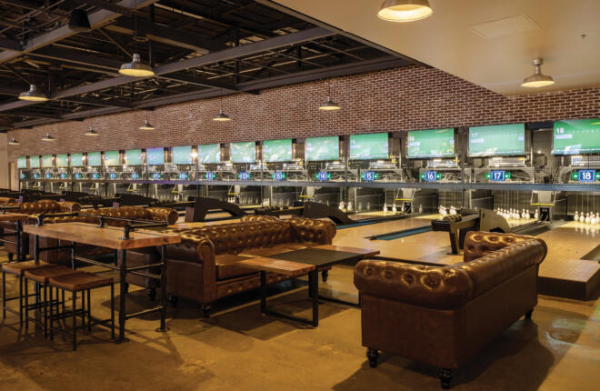 Duckpin social lanes and seating area