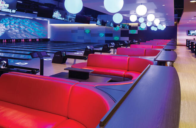 Tukwilla Family Fun Center, bowlers area, seating ball returns and Sync tablets
