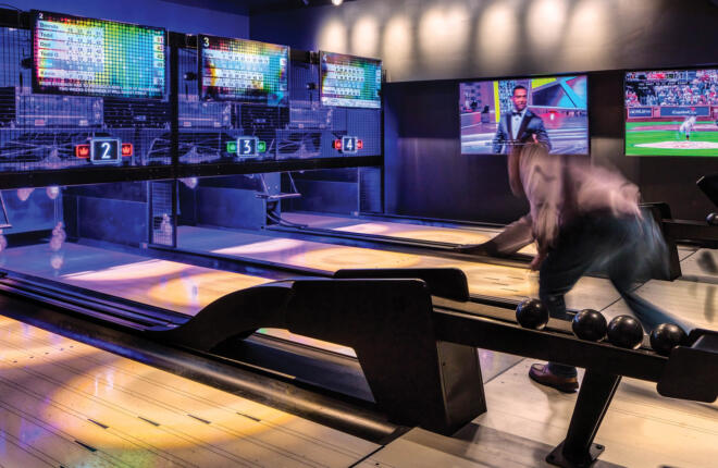 Center Stage Surface Ball Return, bowler bowling in the background.