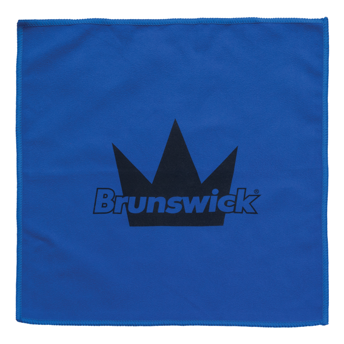 The Micro Suede Towel in blue with a black brunswick logo centered prominently.