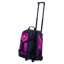 A two ball roller bag with black and raspberry coloring upright with handle extended three quarter view facing left.