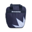 A single tote bag with a black background and the top part of a white crown coming up from the bottom right and with a white Brunswick logo near the top.