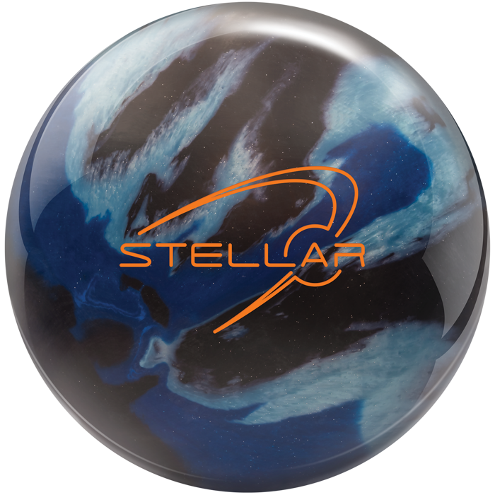 Stellar bowling ball in royal blue, ice white, and black