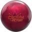 A radiant red colored bowling ball with the Crown Victory logo in orange centered prominently.