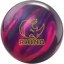 A purple, pink, and berry colored bowling ball with the Rhino logo in yellow centered prominently.