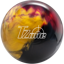 A scarlet red, gold, and black colored bowling ball with the TZone logo in white centered prominently.