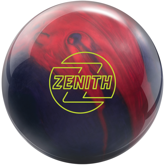 Zenith Pearl bowling ball in purple, red, and blue