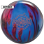 The retired Combat bowling ball with black, red, blue, and purple colors along with the Combat logo in orange centered prominently.