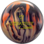 A black, gold, and orange colored bowling ball with the Strategy Logic logo in bright yellow centered prominently.