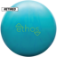 The retired Ethos Solid bowling ball with teal and blue colors along with the Ethos logo in neon green centered prominently.