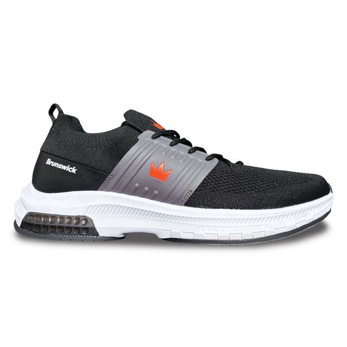The black and red Alpha Max right shoe side view with the toe pointing right.