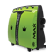 Brunswick MAX lane machine in lime green, three-quarter angle view showing side panel with MAX branding, Brunswick logo, and four-wheel base