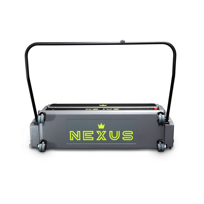 Brunswick Nexus lane maintenance machine with handle raised for transport showing compact wheeled design and branding