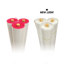 Comparison of product packaging: three rolls of white material with red edges on the left, and three rolls of white material with plain white edges labeled 'New Look!' on the right.